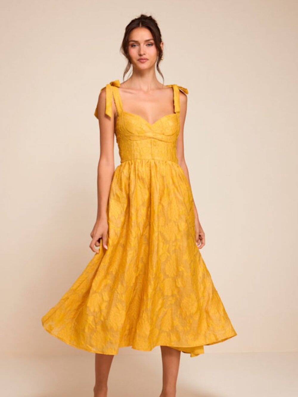 Lulus Loveliest Muse Yellow Burnout Floral Tie-strap Midi Dress - Size L